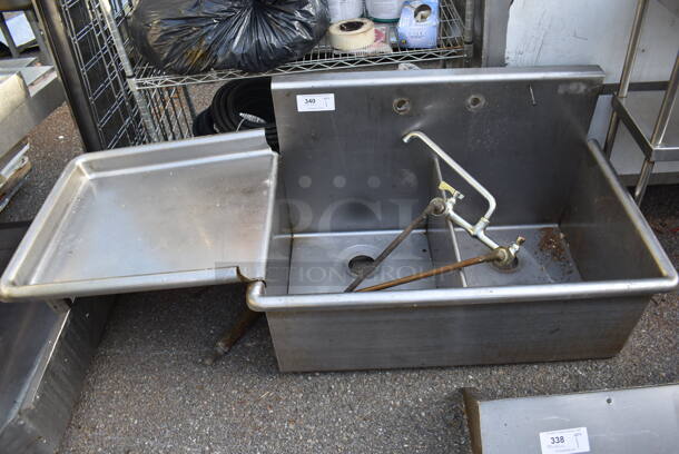 Stainless Steel 2 Bay Sink w/ Left Side Drain Board, Faucet and Handles. 62x25x24. Bays 18x21x12. Drain Board 19.5x23x1
