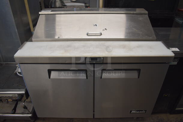 2020 Migali C-SP48-12-HC Stainless Steel Commercial Sandwich Salad Prep Table Bain Marie Mega Top on Commercial Casters. 115 Volts, 1 Phase. 48x30x45. Tested and Working!
