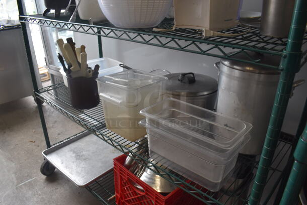 Metro Lot Including Plastic Drop In Bins, Salad Spinner, Computer, Cooking Utensils, Cutting Boards, Airpots and Much More! Metro Shelf Not Included.  - Image 5 of 6