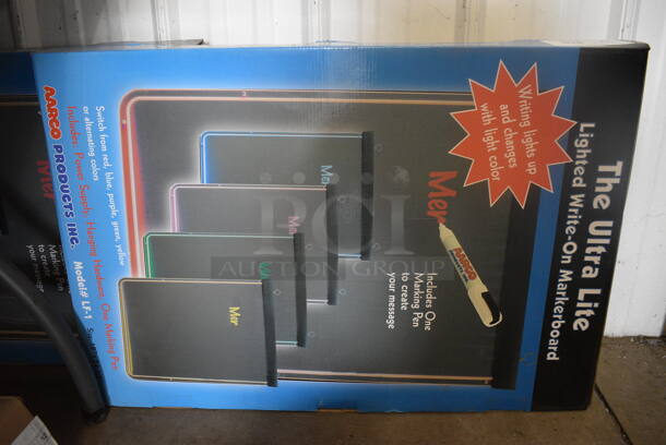 2 BRAND NEW IN BOX! Aarco The Ultra Lite Lighted Write On Marker Board. 2 Times Your Bid!
