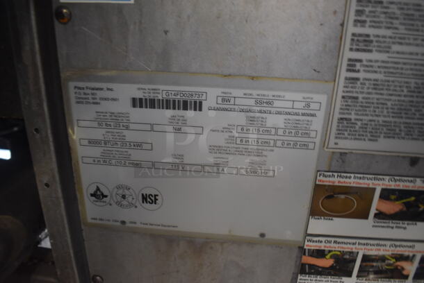 2014 Pitco Frialator Model SSH60 ENERGY STAR Stainless Steel Commercial 4 Bay Natural Gas Powered Deep Fat Fryer w/ 6 Metal Fry Baskets and Filtration System on Commercial Casters. 80,000 BTU. 62.5x35x49 - Image 10 of 11