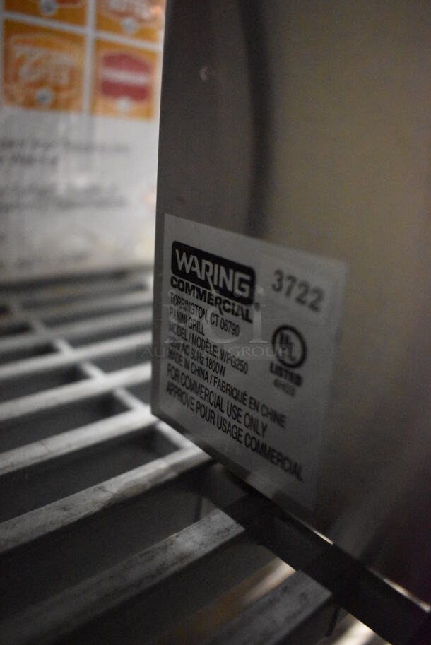 BRAND NEW! Waring Supremo WPG250 Stainless Steel Commercial Countertop Grooved Top & Bottom Panini Sandwich Grill. 120 Volts, 1 Phase. 20x19x9. Tested and Working! - Image 6 of 6
