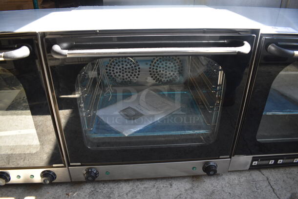 BRAND NEW! Perspective Model EB-1A Stainless Steel Commercial Countertop Electric Powered Convection Oven w/ View Through Door and Metal Oven Racks. 220 Volts, 1 Phase. 23.5x23x22.5