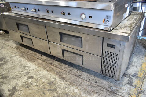 2020 True TRCB-82-84 Stainless Steel Commercial 4 Drawer Chef Base on Commercial Casters. 115 Volts, 1 Phase. Tested and Powers On But Does Not Get Cold
