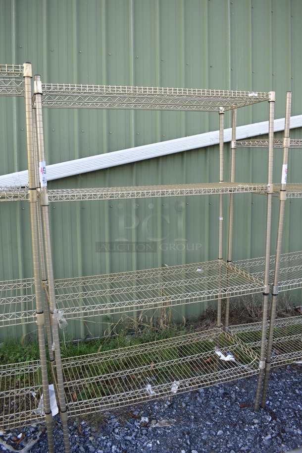 Gold Finish 4 Tier Wire Shelving Unit. BUYER MUST DISMANTLE. PCI CANNOT DISMANTLE FOR SHIPPING. PLEASE CONSIDER FREIGHT CHARGES. 48x21x75 - Image 3 of 4