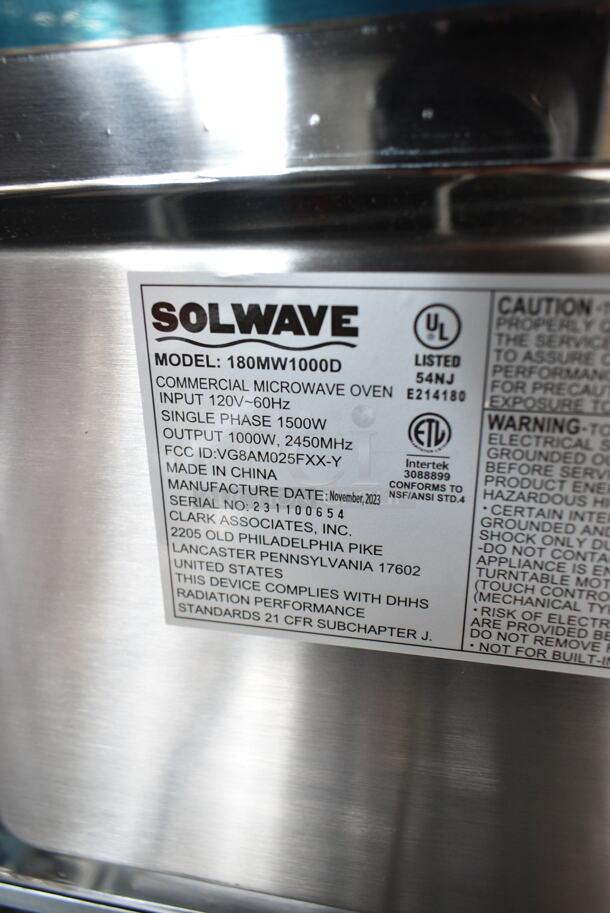 BRAND NEW SCRATCH AND DENT! 2023 Solwave 180MW1000D Stainless Steel Commercial Microwave with Dial Control. 120 Volts, 1 Phase.  - Image 4 of 4