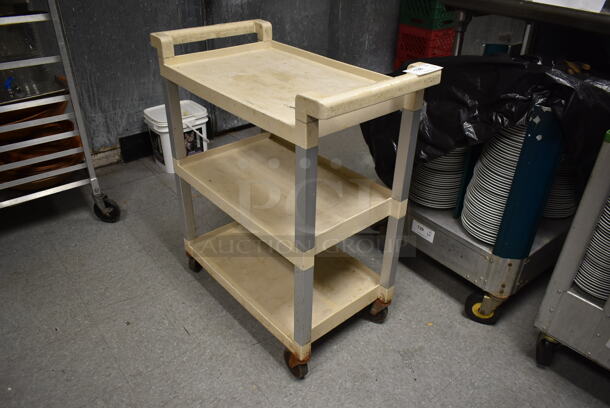 Tan Poly 3 Tier Cart w/ Push Handles on Commercial Casters. (dish room) - Image 2 of 5