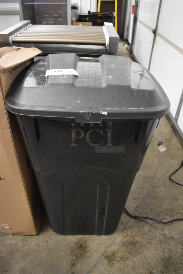 Black Poly Trash Can w/ Hinge Lid. 21x23x33 - Image 1 of 4