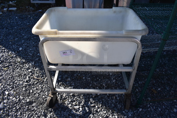 Metal Cart w/ White Poly Ingredient Bin on Commercial Casters. 28x19x29 - Image 1 of 3