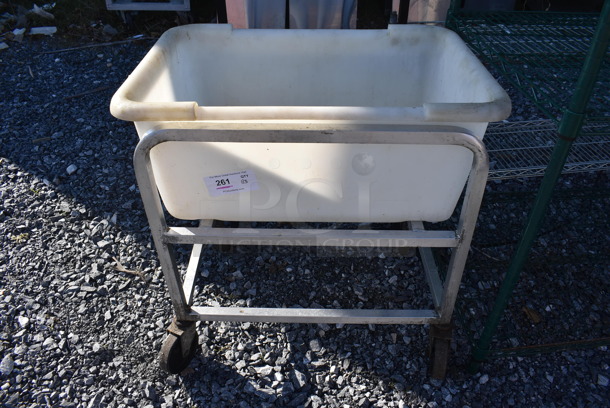 Metal Cart w/ White Poly Ingredient Bin on Commercial Casters. 28x19x29