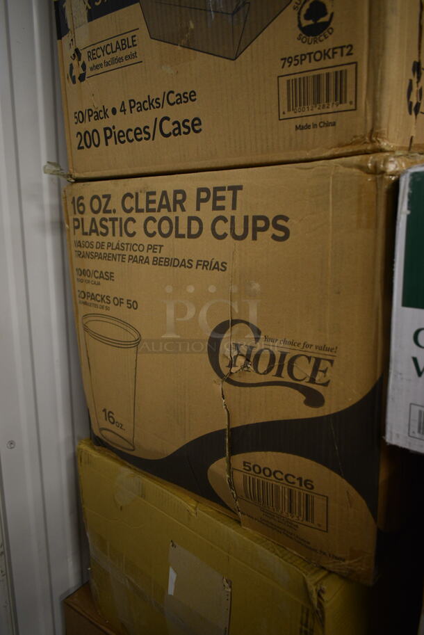 PALLET LOT of 20 BRAND NEW Boxes Including 2 Box 795PTOKFT2 Choice 7 3/4" x 5 1/2" x 2" Kraft Microwavable Folded Paper #2 Take-Out Container - 200/Case, 500CC16 Customizable Plastic Cold Cup, 2 Box 394360M Noble Products Powdered Disposable Vinyl Gloves for Foodservice - 1000/Case, Carlisle 609131 10 oz. 18/8 Mirror Polish Stainless Steel Roll-Top Covered Snack Dish, Choice Black #3 Paper Food Containers, CTR16BF BOWL W/LID 16oz RND 240 SAFESEAL BOWL W/FLAT LID, 346MEDCUP1Z Choice 1 oz. Disposable Polypropylene Graduated Medicine Cup - 5000/Case, Choice Ripple Wall Hot Cups, 966TALLFLDN Choice Kraft Natural Tall-Fold 6" x 13" Dispenser Napkin - 8000/Case, 129MCS28B Choice 28 oz. Black Rectangular Microwavable Heavy Weight Container with Lid 8 3/4" x 6 1/4" x 1 3/4" - 150/Case. 20 Times Your Bid! - Image 5 of 12