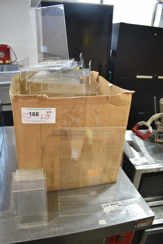 ALL ONE MONEY! Lot of Clear Poly Tabletop Paper Holders; 12 Small, 35 Medium, 1 Large. Includes 6x3x9