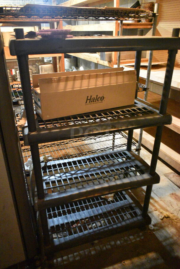 2 Various Shelving Units Including Metal 4 Tier Wire and 4 Tier Black Poly. 42x20x63, 33x18x57. 2 Times Your Bid! (basement)  - Image 2 of 7