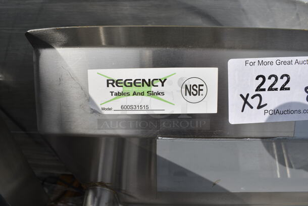 2 BRAND NEW SCRATCH AND DENT! Regency 600S31515 54" 16-Gauge Stainless Steel Three Compartment Commercial Sink with Galvanized Steel Legs and without Drainboards - 15" x 15" x 12" Bowls. No Legs. 2 Times Your Bid! - Image 8 of 10