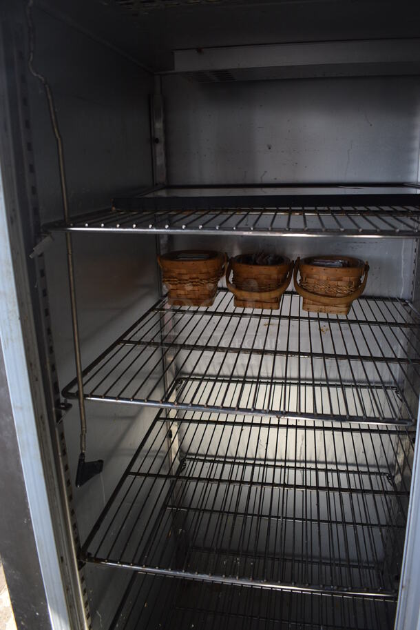Delfield Model MRR2-SL Stainless Steel Commercial 2 Door Reach In Cooler Merchandiser w/ Metal Racks on Commercial Casters. 115 Volts, 1 Phase. 56x34x79. Tested and Working! - Image 3 of 5