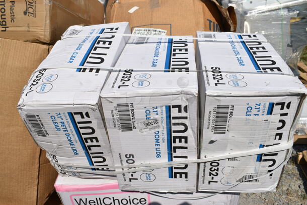 PALLET LOT of 14 BRAND NEW Boxes Including Dart 90HTPF1R White Foam Square Take Out Container with Hinged Lid 9" x 9" x 3" - 200/Case, 500SPC040 4 oz. Round Plastic Spice Jar - 500/Case, 999SPC16R Containers, Fineline 5032-L Super Bowl Clear PET Plastic Dome Lid for 32 oz. Bowls - 100/Case, 500LSTRWL Choice 9, 12, 16, 20, and 24 oz. Clear Strawless / Sip Lid - 1000/Case. 14 Times Your Bid!  - Image 11 of 12