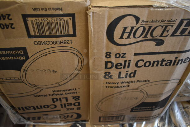 PALLET LOT of 20 BRAND NEW Boxes Including 2 Box 128HD8COMBO ChoiceHD 8 oz. Microwavable Translucent Plastic Deli Container and Lid Combo Pack - 240/Case, 500CC12 Choice Clear PET Customizable Plastic Cold Cup - 12 oz. - 1000/Case, 5002TPJPR1K Lavex Premium 2-Ply Jumbo 1000' Toilet Paper Roll with 9" Diameter - 12/Case, 4 Box 612FFL1230 Choice Foil Steam Table Pan Lid - Full Size - 50/Case, 500LFLAT Choice Clear Flat Lid with Straw Slot - 9, 12, 16, 20, and 24 oz. - 1000/Case, 2 Box Choice 20 lb Shorty Heavy Duty SOS Bag. 20 Times Your Bid!  - Image 2 of 12