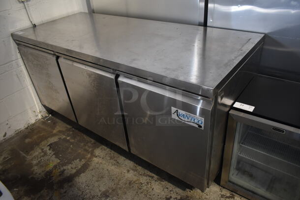 Avantco 178TUC72R Stainless Steel Commercial 3 Door Undercounter Cooler on Commercial Casters. 115 Volts, 1 Phase. Tested and Powers On But Does Not Get Cold - Image 1 of 9