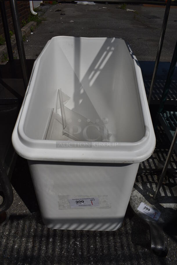 White Poly Ingredient Bin on Commercial Casters. Comes w/ Lid Pieces. 16x30x28
