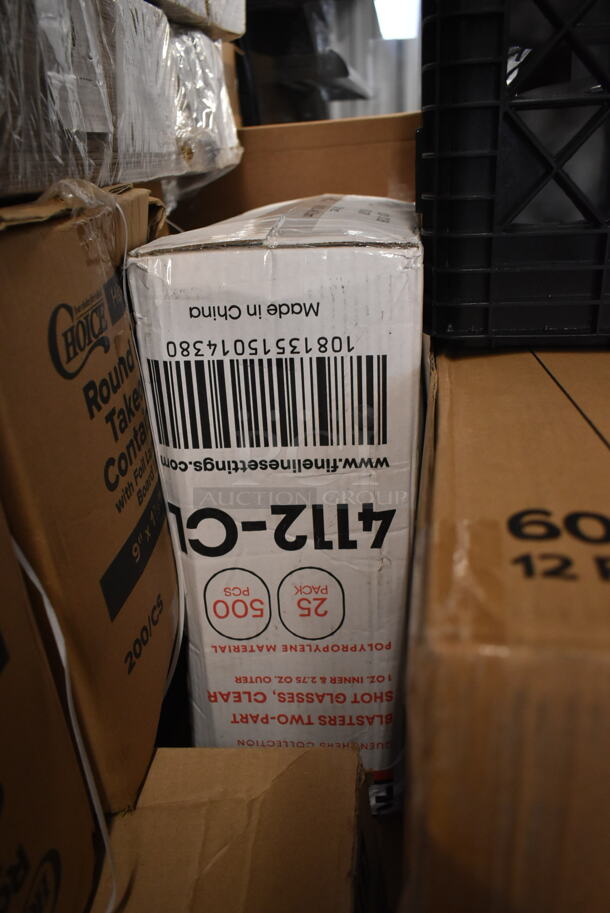 PALLET LOT of 33 BRAND NEW Boxes Including 2 Box 245CB12PLN Choice Kraft Plain Pizza Box, 2 Box 612509LCO Choice 9" Round Standard Weight Foil Take-Out Pan with Board Lid - 200/Case, 2 Box Choice 16 oz Deli Container and Lid, 4112-CL Fineline Quenchers 4112-CL Blaster Bomb Shot Cups / Power Bombs - 500/Case, 50020W Choice 20 oz. White Poly Paper Hot Cup - 600/Case, 3 Box 128HD8COMBO ChoiceHD 8 oz. Microwavable Translucent Plastic Deli Container and Lid Combo Pack - 240/Case, 6 Box 130WSPOON Choice Medium Weight White Plastic Teaspoon - 1000/Case, Dart 50HT1 5" x 5" x 3" White Foam Hinged Lid Container - 500/Case, 124A4012 American Metalcraft A4012 12" x 1" Standard Weight Aluminum Straight Sided Pizza Pan, 40716QTALMHB Choice 16 Qt. Aluminum Colander with Base and Handles, 500PMBG Choice 10" x 14" Ecru Colored Paper Placemat with Scalloped Edge - 1000/Case. 33 Times Your Bid! - Image 6 of 12
