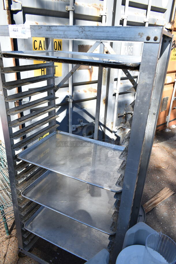 Metal Commercial Pan Transport Rack on Commercial Casters w/ 4 Metal Baking Pans.  - Image 2 of 3