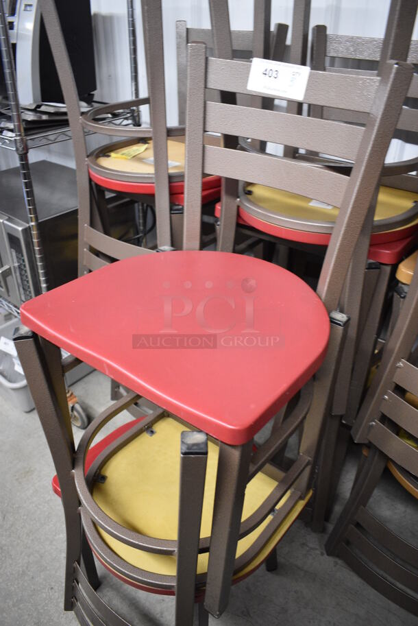 4 Brown Metal Dining Chairs w/ Red Seat. Stock Picture - Cosmetic Condition May Vary. 17x16x32. 4 Times Your Bid! - Image 2 of 3