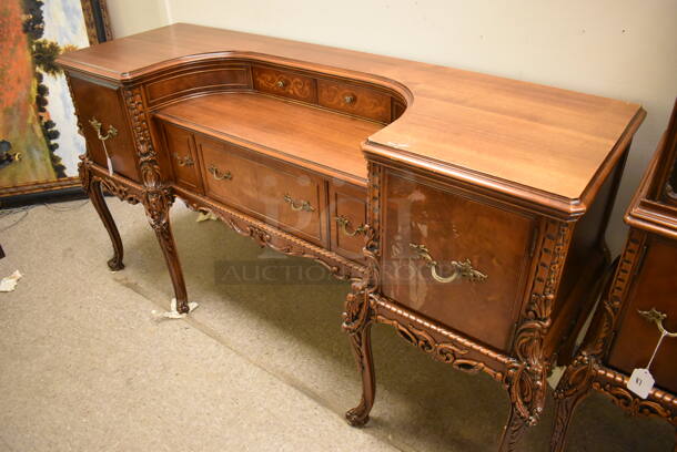 Ornate Hard Wood Victorian Style Writing Spinet Desk w/ 5 Drawers and 2 Cabinets. - Image 10 of 10