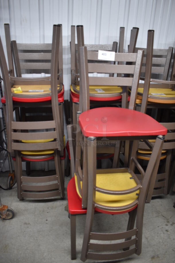 4 Brown Metal Dining Chairs w/ Red Seat. Stock Picture - Cosmetic Condition May Vary. 17x16x32. 4 Times Your Bid! - Image 3 of 3
