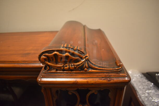 Ornate Hard Wood Victorian Style China Cabinet w/ 5 Drawers and 4 Cabinets. - Image 12 of 12