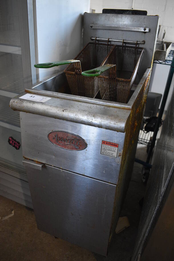 Avantco Model F3-N Stainless Steel Commercial Floor Style Deep Fat Fryer w/ 2 Metal Fry Baskets. 90,000 BTU. 15.5x30x49 - Image 2 of 6