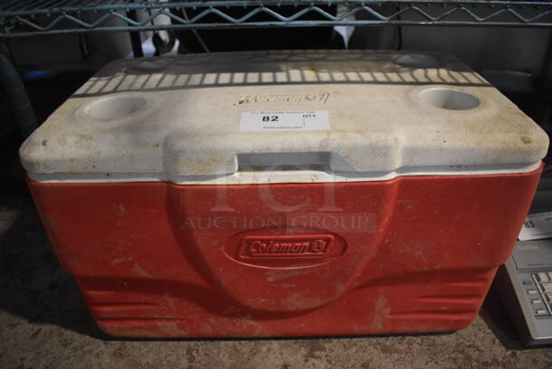Coleman Red and White Poly Portable Cooler. 26x16x15 - Image 1 of 4