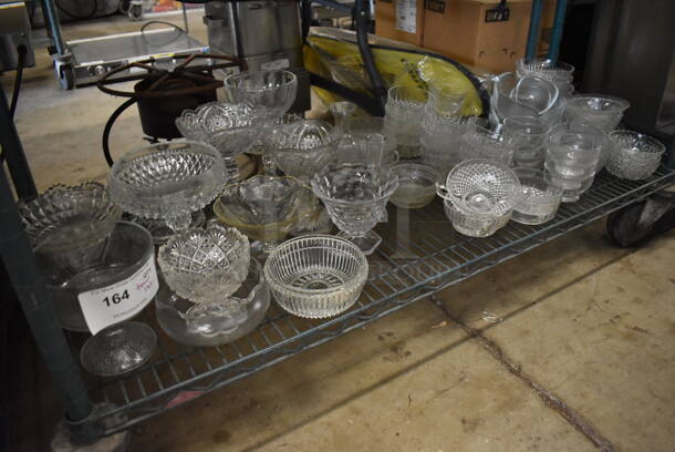 ALL ONE MONEY! Tier Lot of Various Items Including Glass Bowls, Glass Footed Bowls