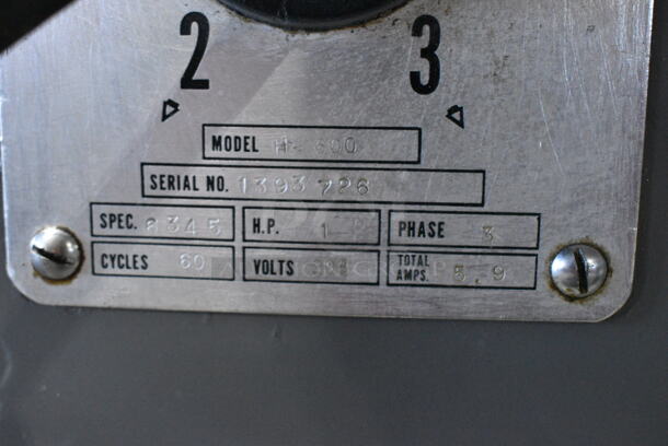 Hobart H-600 Metal Commercial Floor Style 60 Quart Planetary Dough Mixer w/ Metal Mixing Bowl and Dough Hook Attachment. 208 Volts, 3 Phase.  - Image 8 of 8