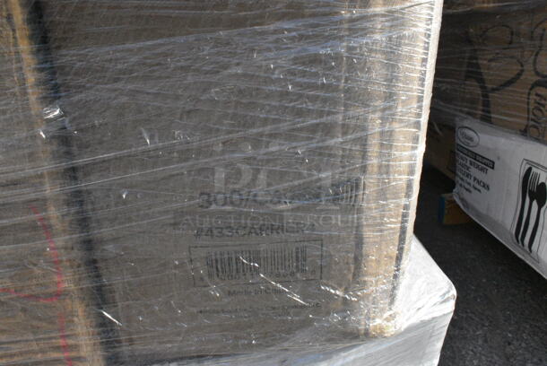 23 BRAND NEW Boxes Including 500MFT Lavex White M-Fold (Multifold) Towel - 4000/Case, 127PL400 Choice PET Plastic Lid for 3.25 to 5.5 oz. Souffle Cup / Portion Cup - 2500/Case, 760FF16 Choice 16 oz. French Fry Cup - 1000/Case, 128HD8COMBO Choice Heavy Duty 8 oz. Microwavable Translucent Plastic Deli Container and Lid Combo Pack - 240/Case, 130BKKNIFEH Choice Black Heavy Weight Plastic Knife - 1000/Case, 433CARRIER4 Choice Pulp Fiber 4 Cup Carrier - 300/Case, 128HD8COMBO Choice Heavy Duty 8 oz. Microwavable Translucent Plastic Deli Container and Lid Combo Pack - 240/Case, 2451282WBPBL Baker's Lane 12" x 8" x 2 1/4" Pink Auto-Popup Window Donut / Bakery Box - 200/Bundle, 5002TPJ Morcon Morsoft 2-Ply 625' Jumbo Toilet Paper Roll with 8 1/2" Diameter - 12/Case, 130IC8PCLW1M Choice 8 lb. Clear Wicketed Ice Bag with Ice Print - 1000/Case. 23 Times Your Bid!  - Image 9 of 12