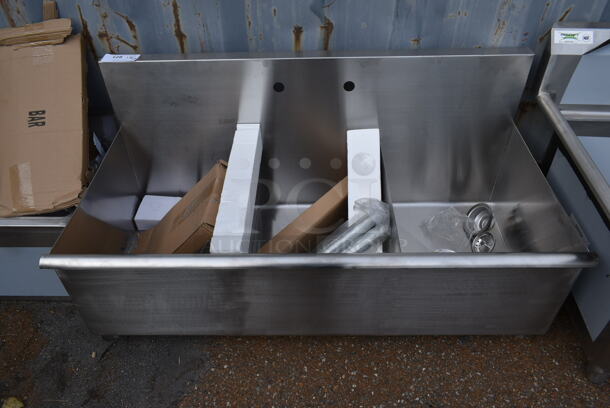 BRAND NEW SCRATCH AND DENT! Stainless Steel Commercial 3 Bay Sink w/ Legs. Bays 16x21 - Image 1 of 2