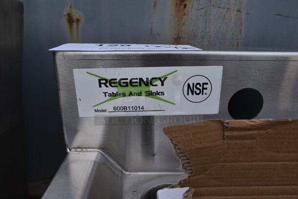 BRAND NEW SCRATCH AND DENT! Regency 600B11014 Stainless Steel Commercial Single Bay Sink w/ Faucet, Handles and Legs.  - Image 3 of 5