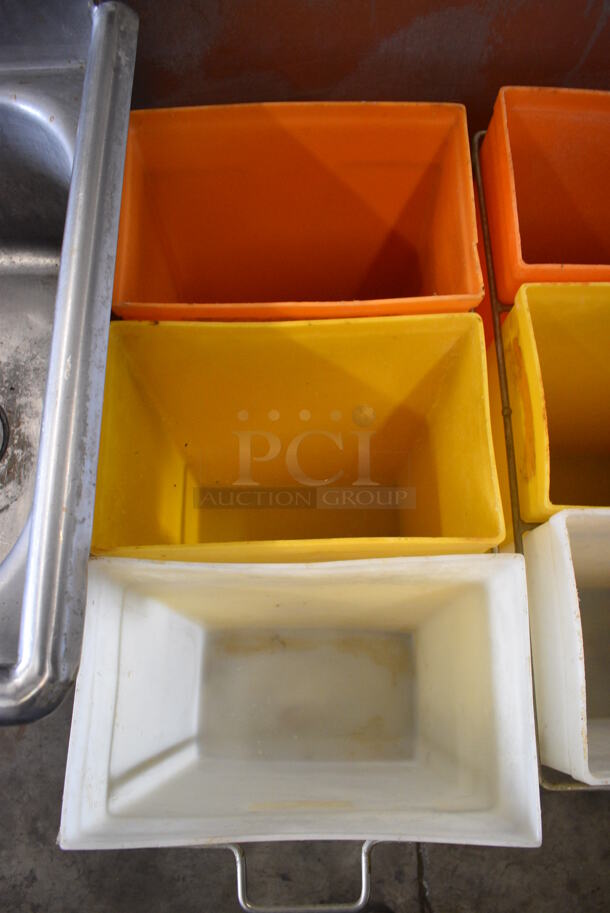 Three Poly Ingredient Bins; White, Yellow and Orange in Metal Frame on Commercial Casters. No Lids. 15x32x28 - Image 3 of 4