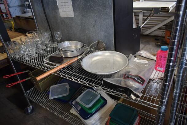 ALL ONE MONEY! Lot of Various Items on Shelving Unit Including Glasses, Fry Baskets, Poly Lids. Does Not Include Shelving Unit.  - Image 3 of 11