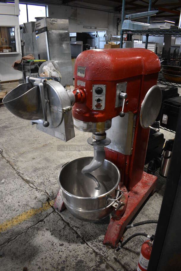 Hobart P660 Metal Commercial Floor Style 60 Quart Planetary Dough Mixer w/ Pelican Head, Dough Hook and Stainless Steel Mixing Bowl. 208 Volts, 1 Phase. 29x60x57