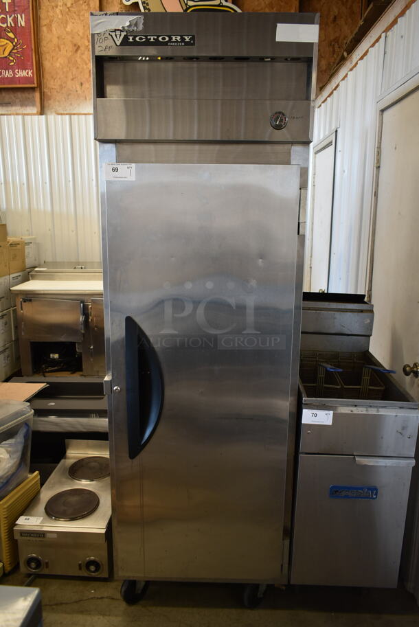 Victory VF-1 Stainless Steel Commercial Single Door Reach In Freezer w/ Poly Coated Racks on Commercial Casters. 115 Volts, 1 Phase. Tested and Working! - Image 1 of 6