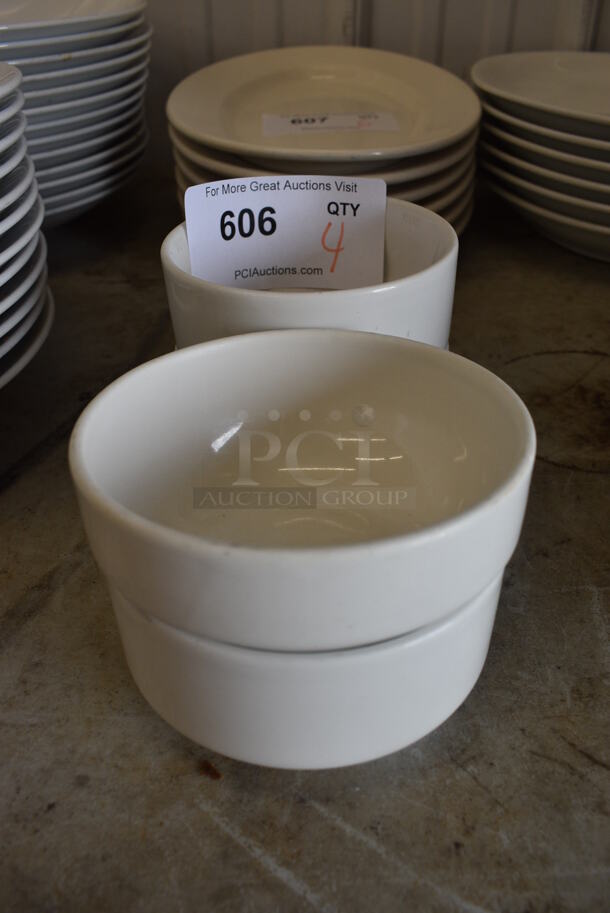 4 White Ceramic Bowls. 5x5x2.5. 4 Times Your Bid!