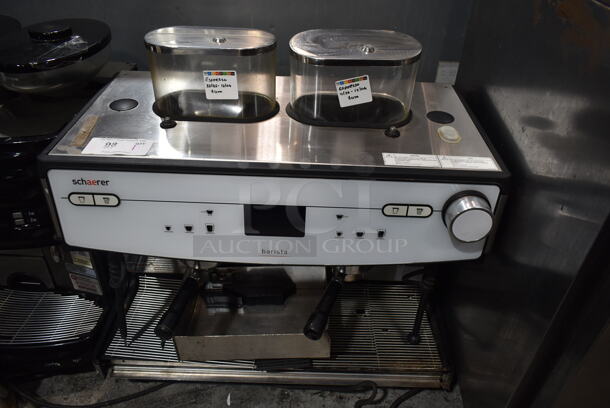 2018 Schaerer Barista Stainless Steel Commercial Countertop 2 Group Espresso Machine w/ 2 Steam Wands and 2 Hoppers. 208/240 Volts, 1 Phase.