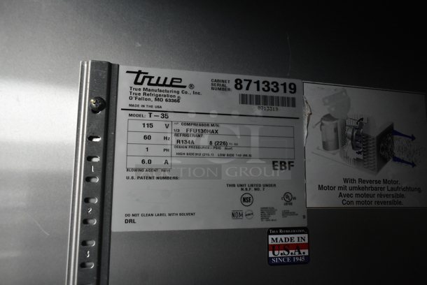 2015 True T-35 Stainless Steel Commercial 2 Door Reach In Cooler w/ Poly Coated Racks on Commercial Casters. 115 Volts, 1 Phase. Tested and Working! - Image 6 of 7