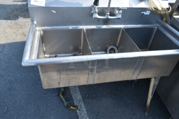 Stainless Steel 3 Bay Sink w/ Spray Nozzle Attachment and Handles.  - Image 3 of 9