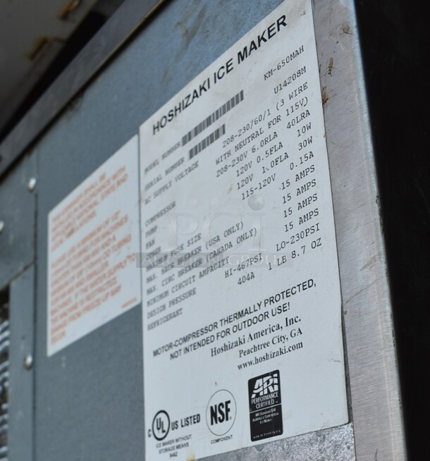Hoshizaki KM-650MAH Stainless Steel Commercial Ice Head on Commercial Ice Bin. 208-230 Volts, 1 Phase. 45x35x84 - Image 6 of 7
