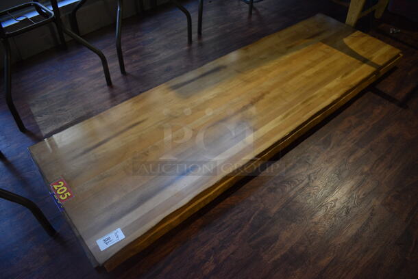 4 Wooden Natural Edge Tabletops. 96x29.5x1.5. 4 Times Your Bid! BUYER MUST REMOVE. (lounge) - Image 1 of 5