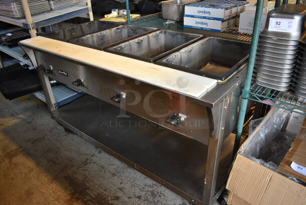 Vollrath Serve Well Stainless Steel Commercial Electric Powered 4 Bay Steam Well w/ Cutting Board and Under Shelf on Commercial Casters. 60x30x36. Tested and Working!
