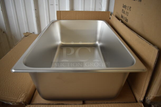 12 BRAND NEW IN BOX! Winco SPF6 Stainless Steel Full Size Drop In Bins. 1/1x6. 12 Times Your Bid! 