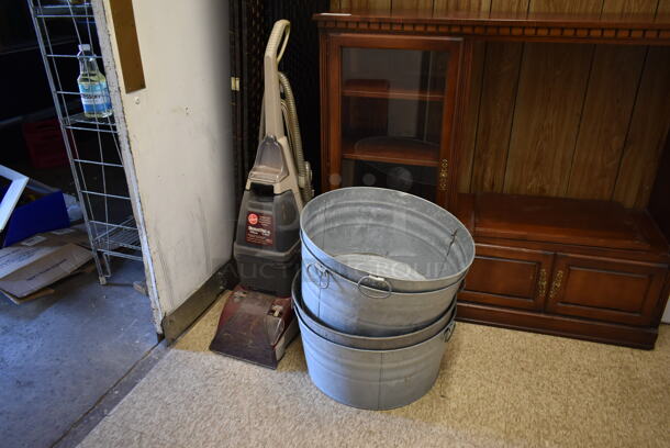 ALL ONE MONEY! Lot of TV Stand, Floor Cleaner and Metal Tubs. BUYER MUST REMOVE. (hallway) - Image 2 of 7