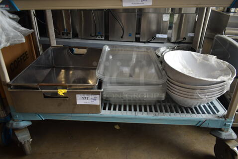 ALL ONE MONEY! Tier Lot of Various Items Including Dishes and Metal Bins